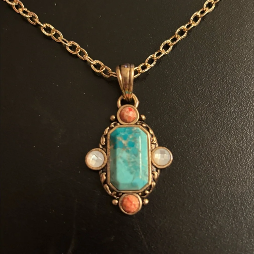 Genuine Turquoise, Coral, and Mop Jewelry Set - Picture 14 of 15